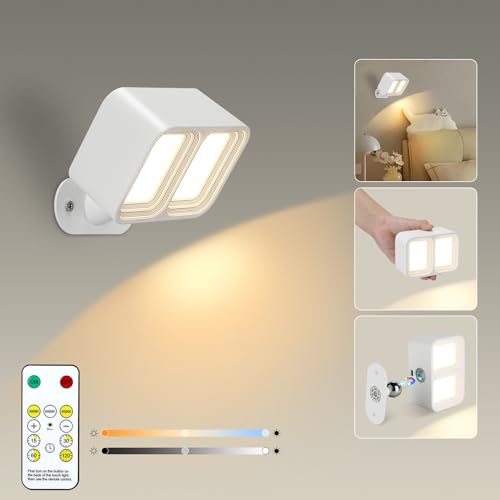 Lightess Led Wandleuchte ohne stromanschluss,Wandlampe Akku Innen,LED Wandleuchte Kabellos,Dimmbar Touch Control Bettlampe,360°Drehbare Batterie Leselampe für Schlafzimmer Wohnzimmer1 Stück von Lightess