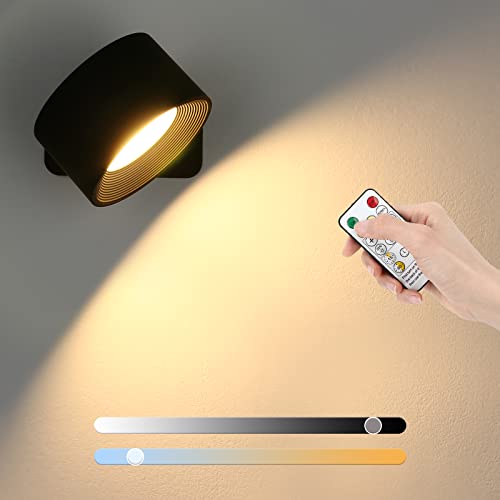 Lightess LED Wandleuchte Innen Ohne Stromanschluss Akku Wandlampe Dimmbar mit Fernbedienung & Touch Control 360° drehbar Wandlicht, 3-Farbtemperaturen für Wohnzimmer Schlafzimmer Treppenhaus Flur von Lightess