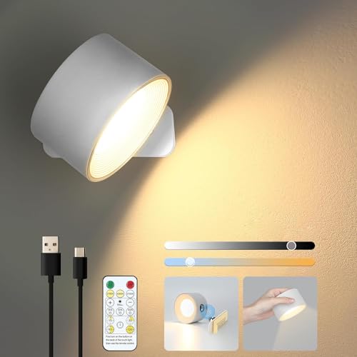 Lightess LED Wandleuchte Innen Akku Wandlampe Kabellos Dimmbar Ohne Stromanschluss mit Fernbedienung & Touch Control 360° drehbar Wandlicht 3-Farbtemperaturen für Wohnzimmer Schlafzimmer Treppenhaus von Lightess