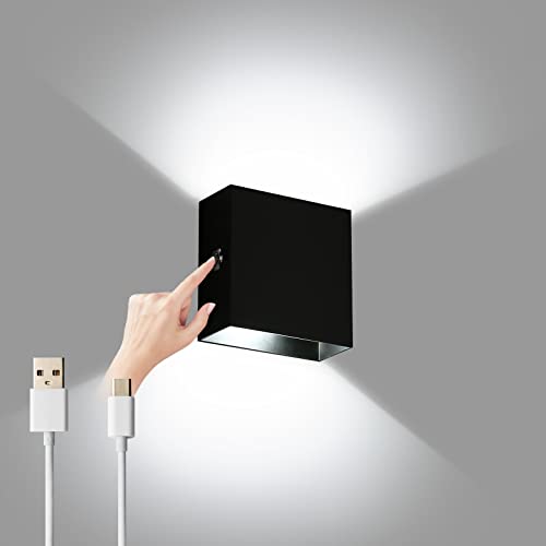 Lightess LED Wandleuchte Innen Wandlampe Akku Touch Dimmen Wandleuchte ohne Stromanschluss Kabellose Aufladbar USB Magnetisch Wandlampe Up Down für Schlafzimmer Wohnzimmer Schwarz-Kaltweiß von Lightess