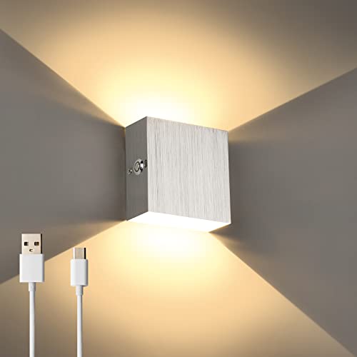 Lightess LED Wandleuchte Innen Wandlampe Akku Touch Dimmen Wandleuchte ohne Stromanschluss Kabellose Aufladbar USB Magnetisch Wandlampe Up Down für Schlafzimmer Wohnzimmer Silber-Warmweiß von Lightess