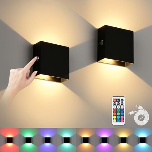 Lightess Wandleuchte Akku mit Fernbedienung Wandlampe Batterie Innen LED Dimmbare Touch Control Up Down Wandleuchte Ohne Stromanschluss 16 Farben USB Ladung 2 Stück für Schlafzimmer Wohnzimmer von Lightess