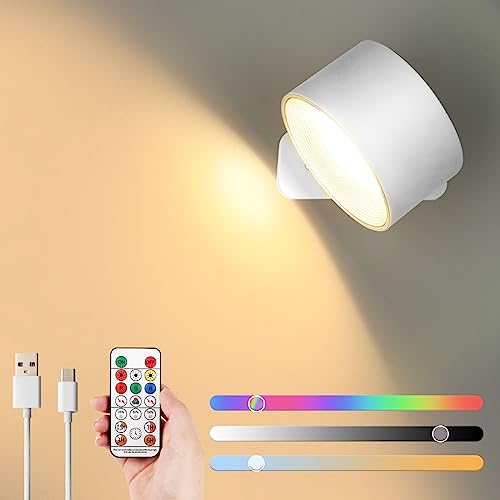 Lightess RGB LED Wandleuchte Innen Ohne Stromanschluss Akku Wandlampe Dimmbar mit Fernbedienung & Touch Control 360° drehbar Wandlicht, 3-Farbtemperaturen für Wohnzimmer Schlafzimmer Treppenhaus Flur von Lightess