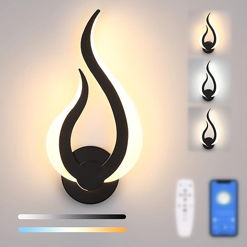 Lightess Smart 12W LED Wandleuchte Dimmbar mit Fernbedienung 2.4G Dimmbare Wandlampe Innen 2700K-6500K Schwarz Wandlicht Up Down Beleuchtung für Kinderzimmer Wohnzimmer Schlafzimmer Flur Treppenhaus von Lightess