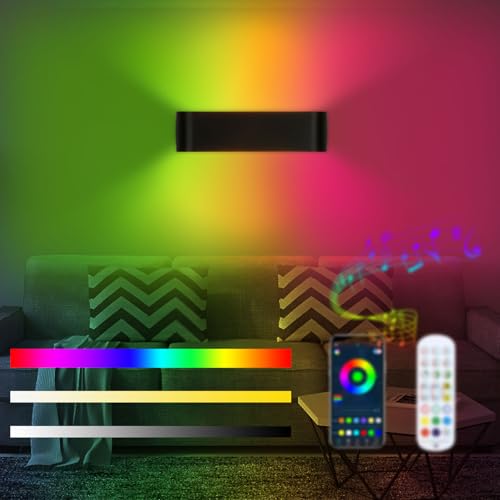 Lightess Smart RGB LED Wandleuchte Innen Dimmbar Wandlampe mit Fernbedienung App-Steuerung Wandleuchten Moderne 213 Modi 16 Millionen Farben Musik Sprachsynchronisation Schwarz von Lightess