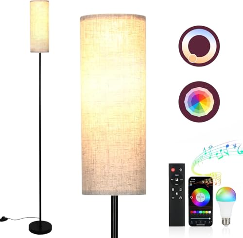 Lightess Stehlampe Wohnzimmer Stehleuchte Dimmbar RGBWW Standleuchte mit APP & Fernbedienung Stufenlose Farbtemperaturen Ecklampe mit Leinen Lampenschirm LED Floor Lamp von Lightess