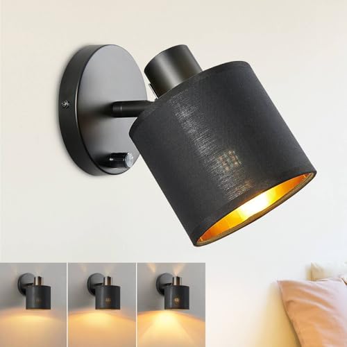 Lightess Wandlampe mit Schalter Dimmbar Vintage, Wandleuchte Innen E27 Retro mit Schwarz Stoff Lampenschirm, Industrial Nachttischlampe Wand für Wohnzimmer Schlafzimmer Flur von Lightess