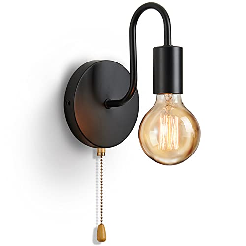 Lightess Vintage Wandlampe mit Schalter Innen Wandleuchte Schwarz Industrial Wandlampe Retro E27 wandspot Antik Wandstrahler Lampe aus Metall für Café Restaurant Schlafzimmer(Ohne Glühbirne) von Lightess