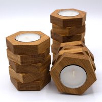 2Er Set Teelichthalter [M] + [L] Holzdekoration Eiche Holzkerzenhalter Holzteelichthalter Designkerzenhalter Unikat Tischdekoration von Lightineers