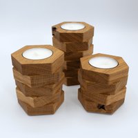 3Er Set Kerzenhalter Teelichthalter Holzdekoration Eiche Holzkerzenhalter Holzteelichthalter Designkerzenhalter Unikat Holz Tischdekoration von Lightineers