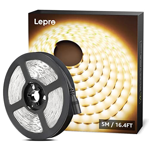 Lepro LED Strip Warmweiss, 5M LED Streifen 12V Selbstklebend, Band mit 300 Stück 2835 LEDs 2300 Lumen, 3000K Warmweiß Leiste, Weiß DIY Lichtband für Innen Heim Küche Deko, kein Netzteil von Lepro