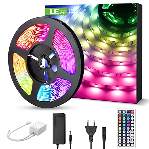 LE LED Strip 5m Selbstklebend, LED Streifen RGB 300 Stück 5050 LEDs Super Hell, 12V LED Band Farbwechsel Deko Leiste mit Netzteil Fernbedienung Lichtband für Haus Küche Feiertag von Lighting EVER