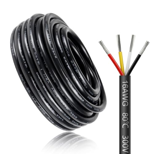 10 Meter 16AWG 4x1,5mm² Elektrischer Kabel, 4 Adriges Kabel 5V/12V/24V/300V Stromkabel Verzinntes Kupferkabel，Flexibel und Weich Niedrige Impedanz Hohe Temperaturbeständigkeit Verlängerungskabel von LightingWill