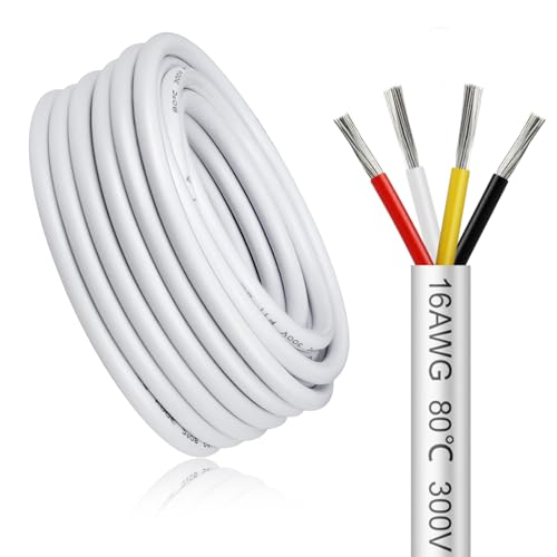 10 Meter 16AWG 4x1,5mm² Elektrischer Kabel, 4 Adriges Kabel 5V/12V/24V/300V Weiß Verzinntes Kupferkabel, Flexibel und Weich Niedrige Impedanz Hohe Temperaturbeständigkeit Verlängerungskabel von LightingWill