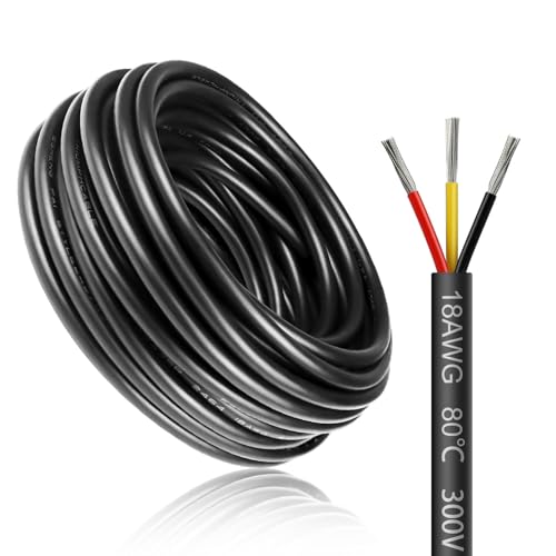 10 Meter 18AWG 3x0,75mm² Elektrischer Draht, 3 Adrig Kabel Erdkabel 5V/12V/24V Stromkabel Verzinntes Kupferkabel, Flexibel und Weich Niedrige Impedanz Hohe Temperaturbeständigkeit Verlängerungskabel von LightingWill