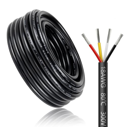 10 Meter 18AWG 4x0,75mm² Elektrischer Kabel, 4 Adriges Kabel 5V/12V/24V/300V Stromkabel Verzinntes Kupferkabel，Flexibel und Weich Niedrige Impedanz Hohe Temperaturbeständigkeit Verlängerungskabel von LightingWill