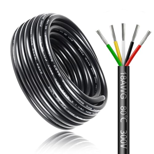 10 Meter 18AWG 5x0,75mm² Elektrischer Kabel, 5 Adriges Kabel 5V/12V/24V/300V Stromkabel Verzinntes Kupferkabel, Flexibel und Weich Niedrige Impedanz Hohe Temperaturbeständigkeit Verlängerungskabel 10 Meter 18AWG 5x0,75mm² Elektrischer Kabel, 5 Adriges Kabel 5V/12V/24V/300V Stromkabel Verzinntes Kupferkabel, Flexibel und Weich Niedrige Impedanz Hohe Temperaturbeständigkeit Verlängerungskabel von LightingWill