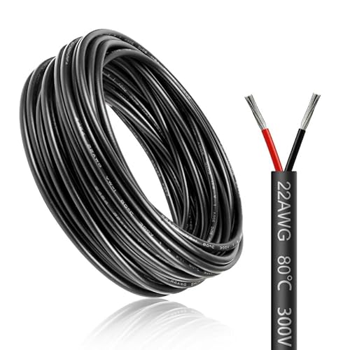 10 Meter 22AWG 2x0,3mm² Elektrischer Draht, 2 Adrig Kabel 5V/12V/24V Stromkabel Verzinntes Kupferkabel，Flexibel und Weich Niedrige Impedanz Hohe Temperaturbeständigkeit Verlängerungskabel von LightingWill