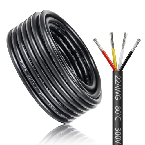 10 Meter 22AWG 4x0,3mm² Elektrischer Kabel, 4 Adriges Kabel 5V/12V/24V/300V Stromkabel Verzinntes Kupferkabel，Flexibel und Weich Niedrige Impedanz Hohe Temperaturbeständigkeit Verlängerungskabel von LightingWill