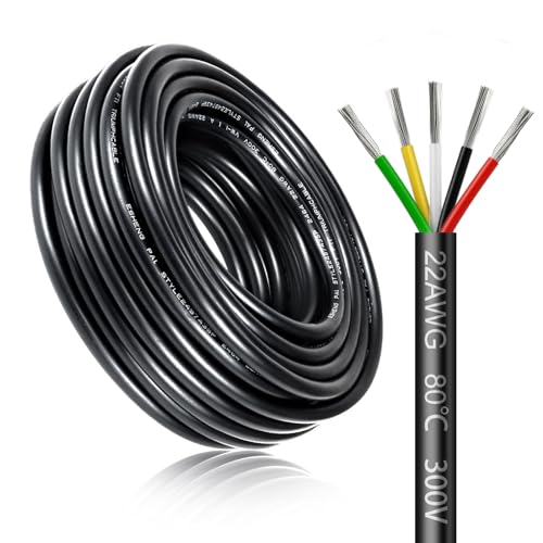 10 Meter 22AWG 5x0,3mm² Elektrischer Kabel, 5 Adriges Kabel 5V/12V/24V/300V Stromkabel Verzinntes Kupferkabel, Flexibel und Weich Niedrige Impedanz Hohe Temperaturbeständigkeit Verlängerungskabel von LightingWill