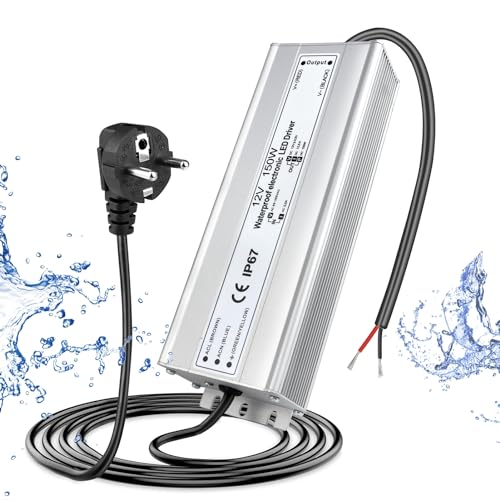 LED Trafo 12V 150W IP67, Outdoor Wasserdicht Transformator mit Stecker, LED Netzteil Treiber 230V auf DC 12 Volt Adapter, LED Driver Außen für LED-Streifen Lampen Strahler Lichtbänder von LightingWill