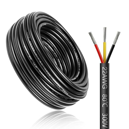 20 Meter 22AWG 3x0,3mm² Elektrischer Draht, 3 Adrig Kabel Erdkabel 5V/12V/24V Stromkabel Verzinntes Kupferkabel，Flexibel und Weich Niedrige Impedanz Hohe Temperaturbeständigkeit Verlängerungskabel von LightingWill