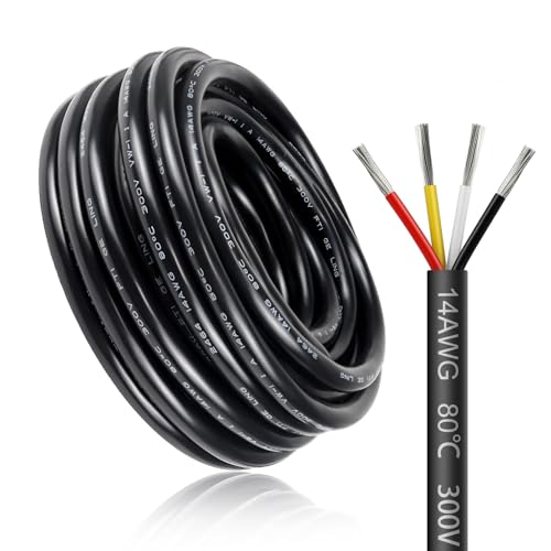 30 Meter 14AWG 4x2,0mm² Elektrischer Kabel, 4 Adriges Kabel 5V/12V/24V/300V Stromkabel Verzinntes Kupferkabel，Flexibel und Weich Niedrige Impedanz Hohe Temperaturbeständigkeit Verlängerungskabel von LightingWill