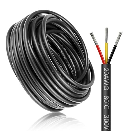 30 Meter 20AWG 3x0,5mm² Elektrischer Draht, 3 Adrig Kabel Erdkabel 5V/12V/24V Stromkabel Verzinntes Kupferkabel，Flexibel und Weich Niedrige Impedanz Hohe Temperaturbeständigkeit Verlängerungskabel von LightingWill