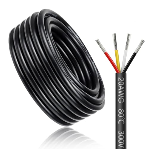 30 Meter 20AWG 4x0,5mm² Elektrischer Kabel, 4 Adriges Kabel 5V/12V/24V/300V Stromkabel Verzinntes Kupferkabel，Flexibel und Weich Niedrige Impedanz Hohe Temperaturbeständigkeit Verlängerungskabel von LightingWill