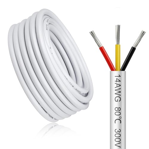 5 Meter 14AWG 3x2,0mm² Elektrischer Kabel, 3 Adriges Kabel 5V/12V/24V/300V Weiß Verzinntes Kupferkabel, Flexibel und Weich Niedrige Impedanz Hohe Temperaturbeständigkeit Verlängerungskabel von LightingWill