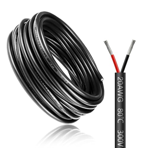 50 Meter 20AWG 2x0,5mm² Elektrischer Draht, 2 Adrig Kabel 5V/12V/24V Stromkabel Verzinntes Kupferkabel，Flexibel und Weich Niedrige Impedanz Hohe Temperaturbeständigkeit Verlängerungskabel von LightingWill