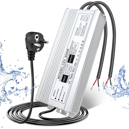 LED Trafo 12V 400W IP67, Outdoor Wasserdicht Transformator mit Stecker, LED Netzteil Treiber 230V auf DC 12 Volt Adapter, LED Driver Außen für LED-Streifen Lampen Strahler Lichtbänder von LightingWill