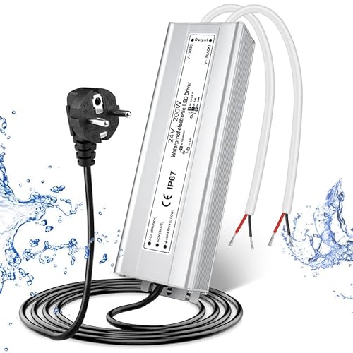 LED Trafo 24V 200W IP67, Outdoor Wasserdicht Transformator mit Stecker, LED Netzteil Treiber 230V auf DC 24 Volt Adapter, LED Driver Außen für LED-Streifen Lampen Strahler Lichtbänder von LightingWill