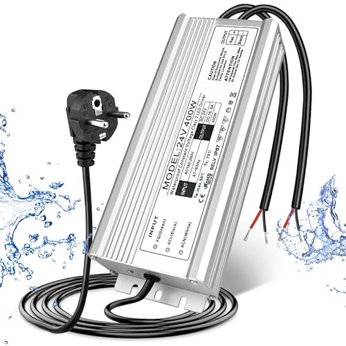 LED Trafo 24V 400W IP67, Outdoor Wasserdicht Transformator mit Stecker, LED Netzteil Treiber 230V auf DC 24 Volt Adapter, LED Driver Außen für LED-Streifen Lampen Strahler Lichtbänder von LightingWill