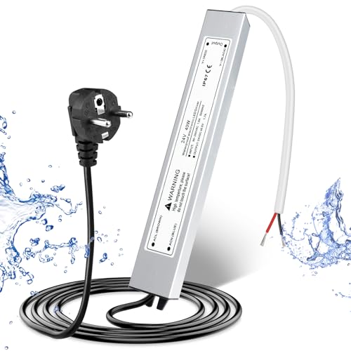 LED Trafo 24V 40W IP67, Outdoor Wasserdicht Transformator mit Stecker, LED Netzteil Treiber 230V auf DC 24 Volt Adapter, LED Driver Außen für LED-Streifen Lampen Strahler Lichtbänder von LightingWill