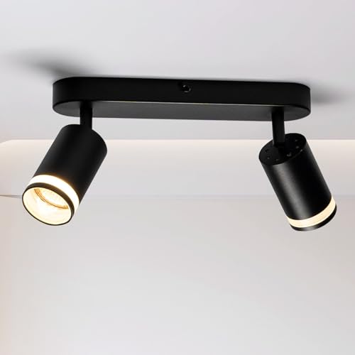 Lightoons LED Deckenleuchte 2 Flammig, Deckenstrahler LED Schwenkbar GU10, Spotbalken Deckenlampe Spot Schwarz, Modern Strahler Deckenspot für Küche, Schlafzimmer, Wohnzimmer (Ohne Leuchtmittel) von Lightoons