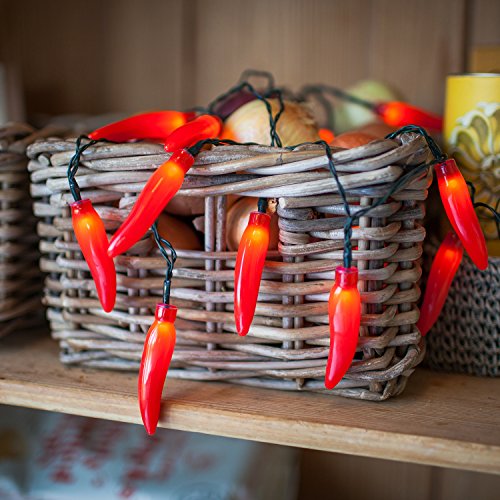 Lights4fun 20er LED Chilli Lichterkette rot batteriebetrieben Chilli Geschenkset Chilli Pflanze von Lights4fun