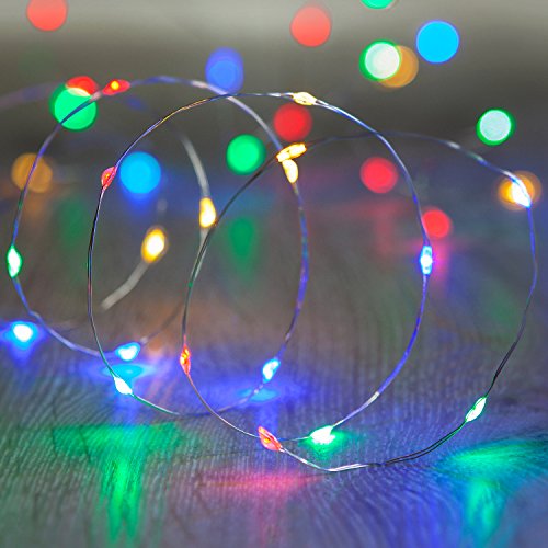 Lights4fun 20er LED Draht Micro Lichterkette bunt Batteriebetrieb Lichterkette mit Timer Draht Lichterkette mit Batterie von Lights4fun