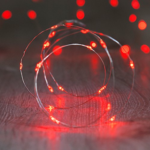 Lights4fun 20er LED Draht Micro Lichterkette rot Batteriebetrieb Lichterkette Draht Batterie Timer von Lights4fun