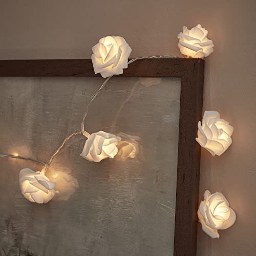 Lights4fun 20er LED Rosen Lichterkette warmweiß batteriebetrieben Valentinstag Deko LED Lichterkette Rosen Weiß Tumblr Deko für Mädchen Schlafzimmer Blumen Lichterkette Muttertagsgeschenk von Lights4fun