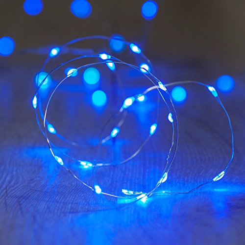 Lights4fun 2x 20er LED Draht Micro Lichterkette blau Batteriebetrieb von Lights4fun