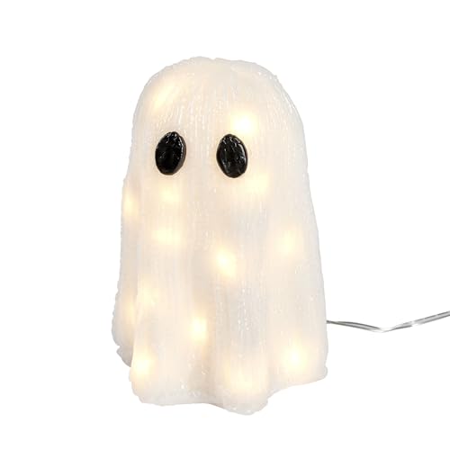 Lights4Fun Acryl-Geist Halloween-Dekoration mit 20 warmweißen LEDs – Strukturierte weiße Oberfläche, batteriebetrieben mit Timer – Innen- und Außendekoration im Gothic-Stil – 14 cm hoch von Lights4fun