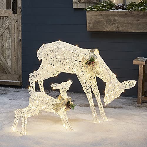 Lights4fun 102cm & 60cm LED Harewood Weiß Rentier Figuren Mutter und Kind warmweiß Timer Weihnachtsbeleuchtung Außen und Innen… von Lights4fun