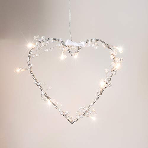 Lights4fun 10er Elegantes LED Lichterherz LED Lichterkranz Herz warmweiß batteriebetriebene hängende Fensterdeko Muttertagsgeschenk Geschenk zum Valentinstag Muttertag Frühling ganzjährige Deko von Lights4fun