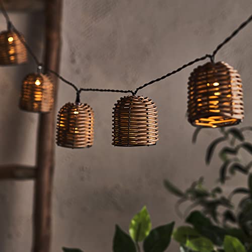 Lights4fun 10er LED Solar Lichterkette Außen Rattan Warmweiß – Wetterfeste Solarlampen für Garten, Terrasse, Balkon, Außenbeleuchtung Solar Länge 5,25 m von Lights4fun