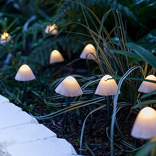 Lights4fun 12 LED Solar Lichterkette Pilze warmweiß Pilz Solarlampen für Außen Deko Pilzlampe Gartendeko Gartenleuchte Balkon Solarleuchten Solarstecker Wetterfest Solar von Lights4fun
