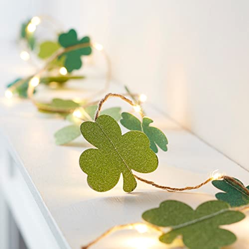 Lights4fun 15er LED Lichterkette Kleeblatt Timer batteriebetrieben Innenbereich St Patricks Day Deko von Lights4fun