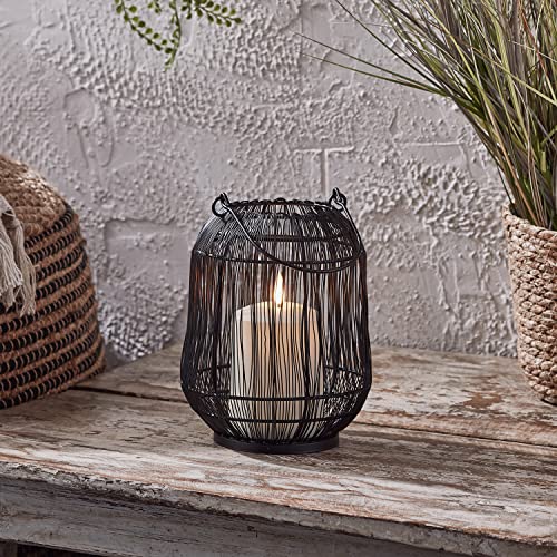 Lights4fun 19cm Outdoor Laterne mit LED Kerze Weiß batteriebetrieb Timer Garten Deko Balkon Schwarze Laterne Außen von Lights4fun