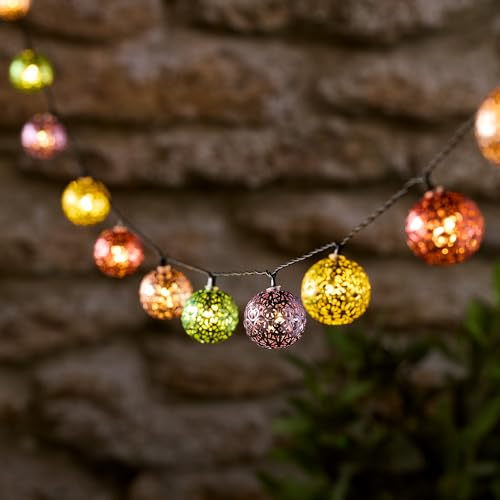 Lights4fun 20er LED Solar Kugel Lichterkette warmweiß USB Aufladbar Solar Lichterkette Marokkanisch Solarlampen für außen Ramadan Deko von Lights4fun