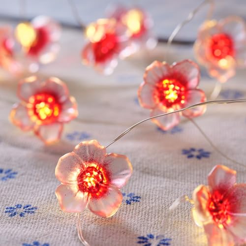 Lights4fun 20er Micro LED Lichterkette Blumen Sakura warmweiß Timer Batterie Innen- und Außenbeleuchtung Deko Blumen Innen Außen von Lights4fun